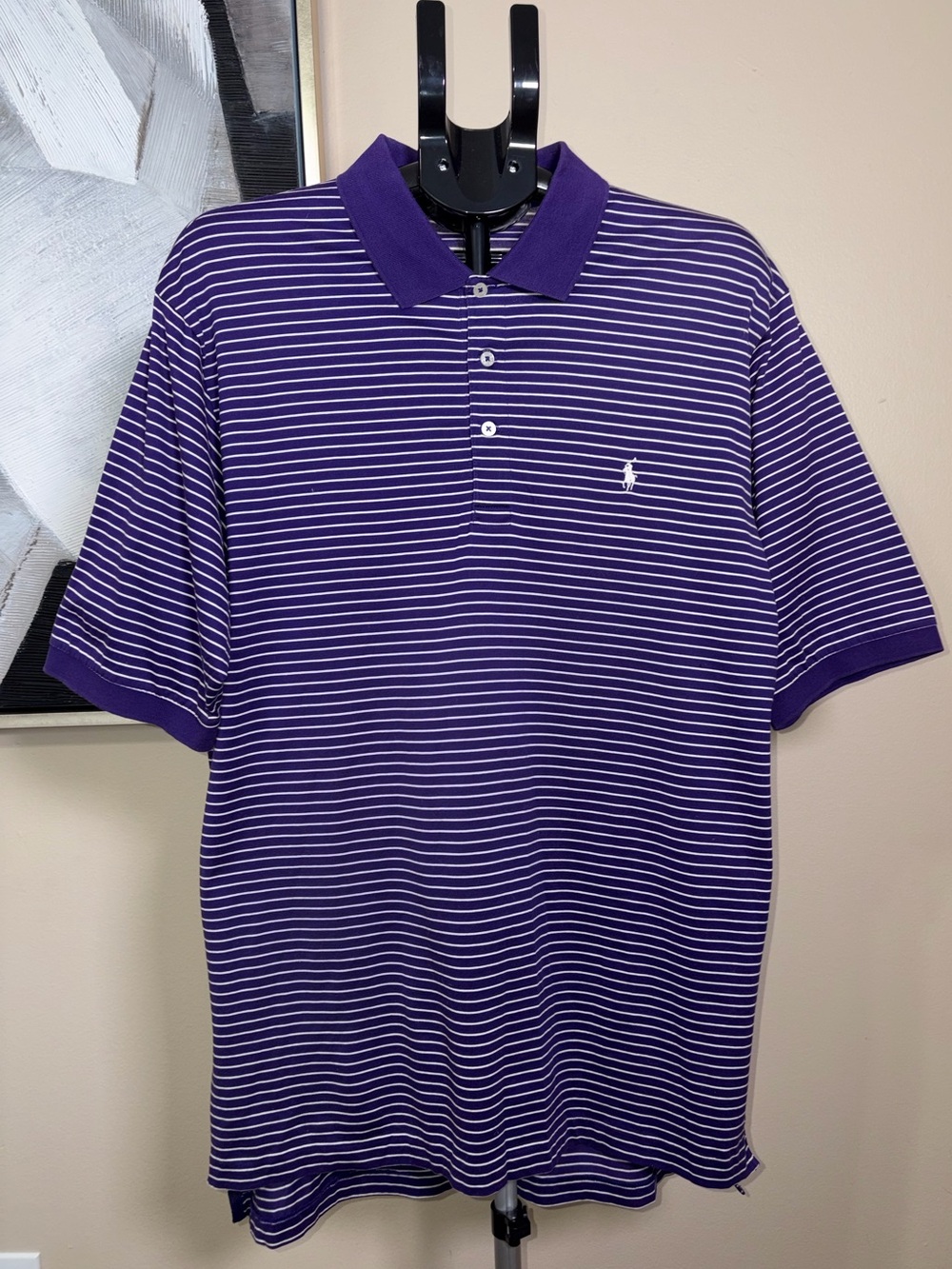Ralph Lauren Vintage Polo Golf Purple Striped Pima Cotton Polo Shirt Large
